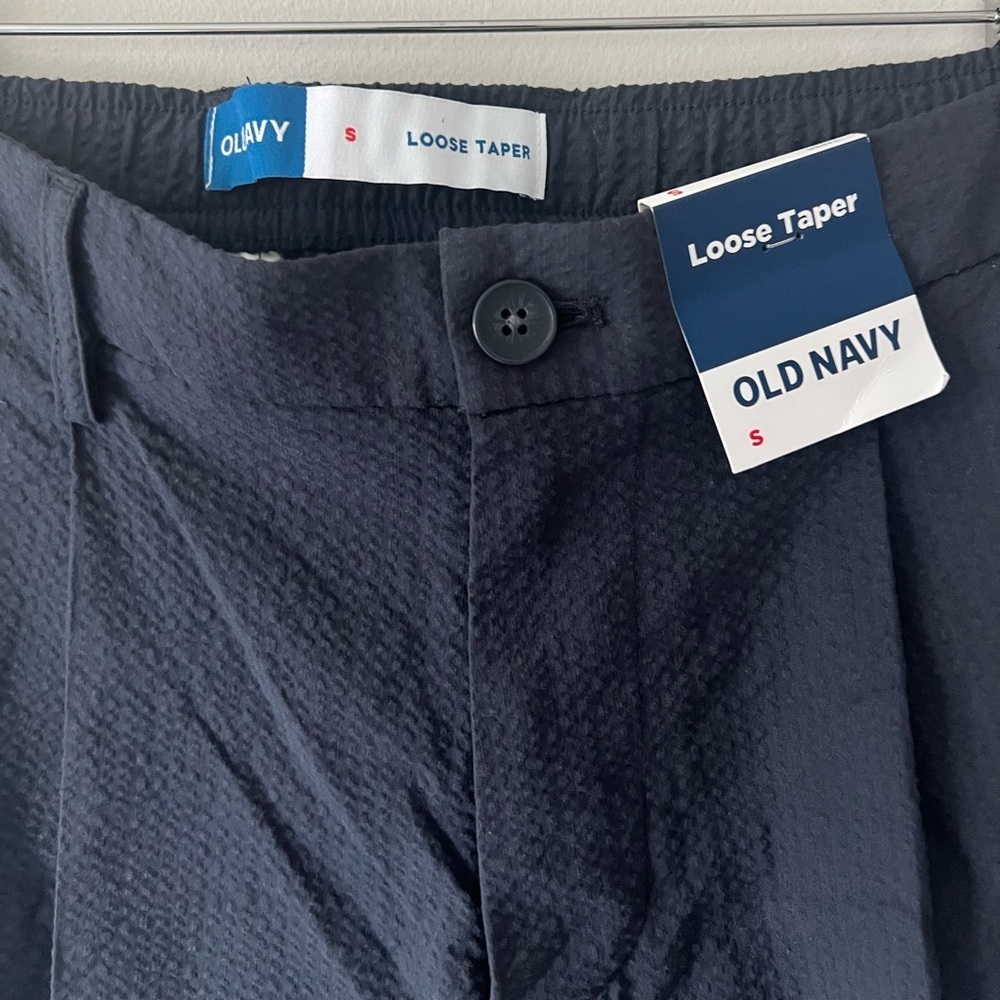 Old Navy Loose Taper Pants Dark Blue/ Black Textured Trousers Size Small NWT - Picture 3 of 5